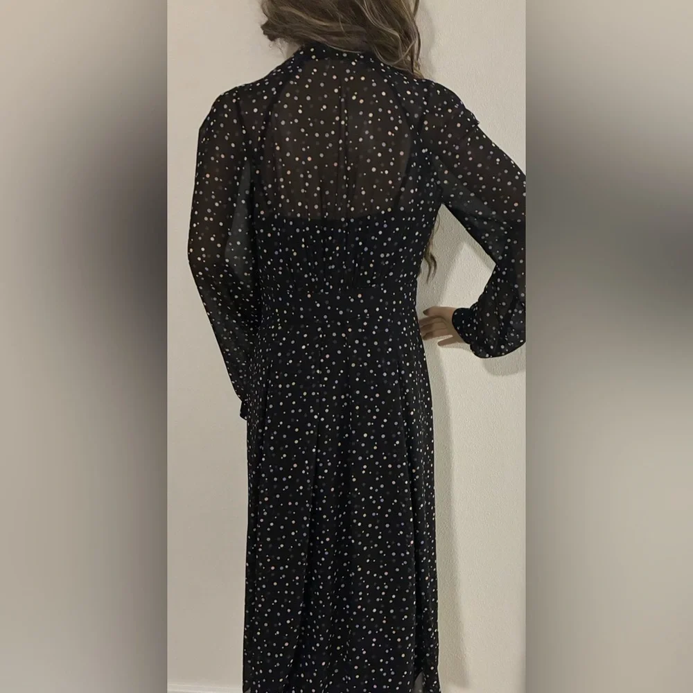 Anne Klein Black Long Sleeve Polka Dot Dress - Picture 3 of 4